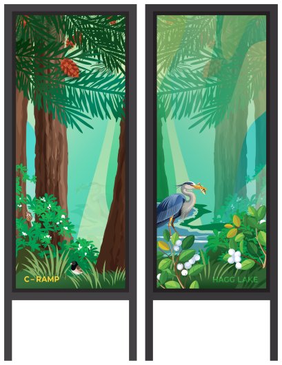 Lakeside and inland views, digital rendering C-Ramp South Trail, Wonder Windows -  artwork by Emily Miller