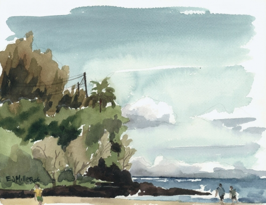 Kalihiwai Beach river mouth, Plein Air