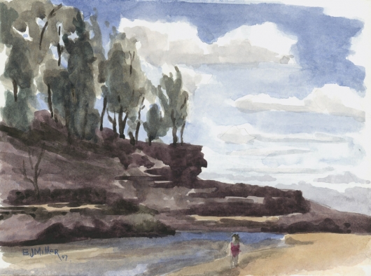 Plein Air at Lumahai Beach, Makai — Kauai beaches - beach, river, rocks artwork by Emily Miller