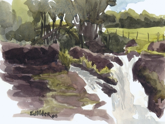 Plein Air at Hoopii Falls, Mauka — the mountains - waterfall, kapaa artwork by Emily Miller