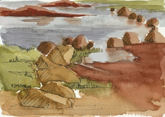 Plein Air at Salt Pond - salt flats Kauai watercolor painting - Artist Emily Miller's Hawaii artwork of art