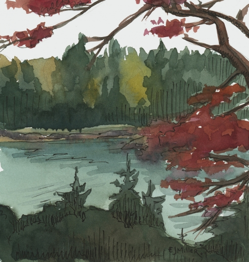 Autumn View of Freese Island from Deer Isle, Maine, Down East Maine -  artwork by Emily Miller