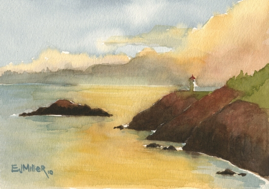 Plein Air, sunset over Kilauea Lighthouse •