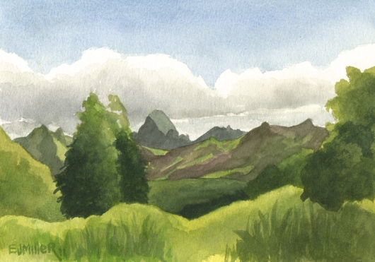 Haupu Mountain from Kahili Mountain Park, Mauka — the mountains - haupu, mountain artwork by Emily Miller