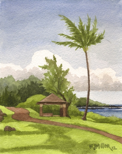 Kapaa Path, Makai — Kauai beaches - kapaa, ocean, palm trees artwork by Emily Miller