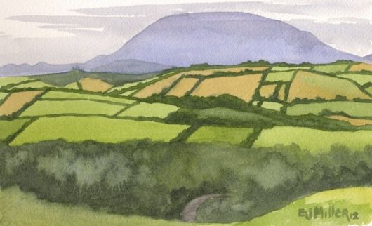 View of the Cooley Mountains from Meath Hill, Ireland, Ireland & Europe -  artwork by Emily Miller