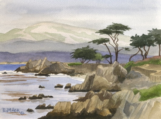 View of Lover's Point, Monterey, California -  artwork by Emily Miller