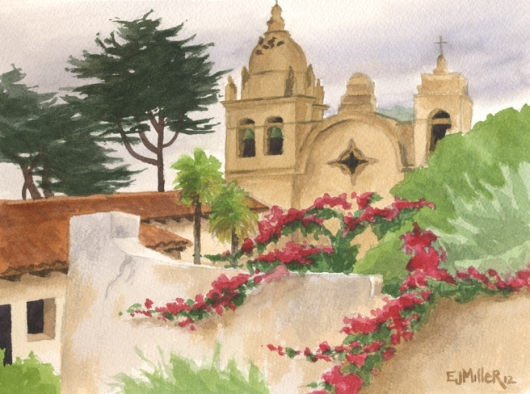 Carmel Mission, California, California - mission, church, monterey artwork by Emily Miller