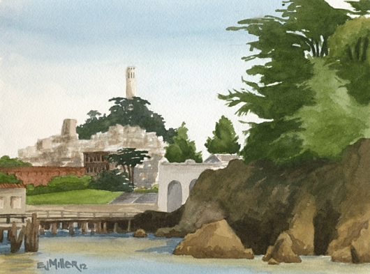 View of Coit Tower from Fort Mason, San Francisco, California -  artwork by Emily Miller