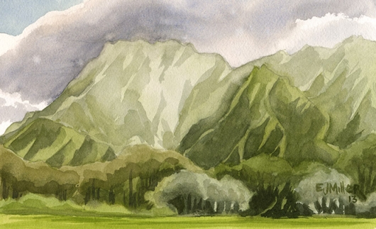 Waipouli mountain view, Mauka — the mountains - kapaa, mountains artwork by Emily Miller