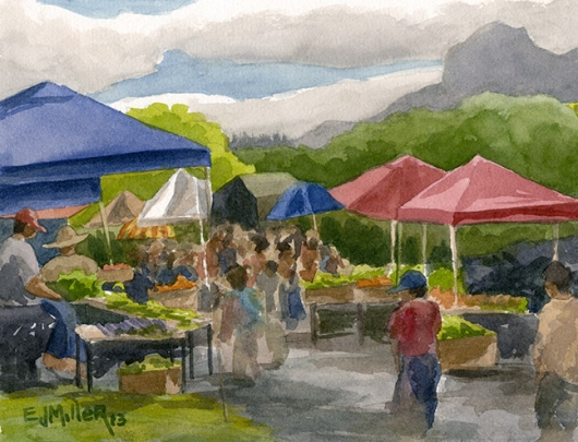 Kapaa Farmers Market, East Side Kauai - kapaa artwork by Emily Miller