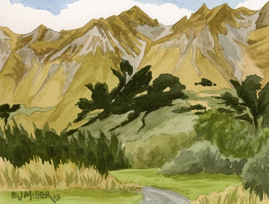 Glenorchy Mountains, New Zealand -  artwork by Emily Miller