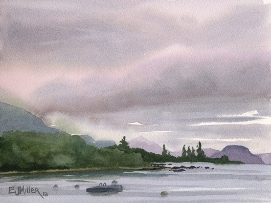 Dusk at Pukawa Bay, New Zealand -  artwork by Emily Miller