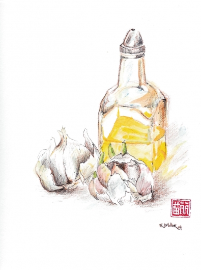 Still Life, Garlic & Olive Oil •