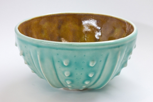 Urchin Rice Bowl - Aquamarine & Orange, Urchin Bowls -  artwork by Emily Miller