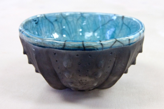 Urchin Raku Bowl - Turquoise Crackle, Urchin Bowls -  artwork by Emily Miller