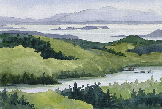 View from Caterpillar Hill, Down East Maine -  artwork by Emily Miller