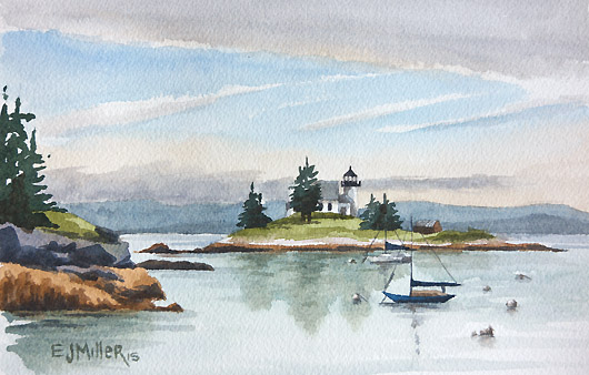 Pumpkin Island Lighthouse, Down East Maine -  artwork by Emily Miller