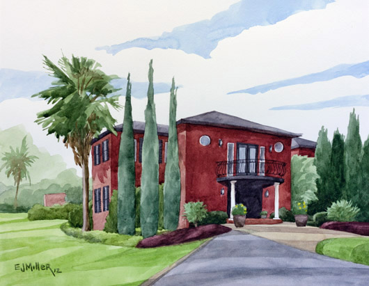 Aliomanu Estate Kauai watercolor painting - Artist Emily Miller's Hawaii artwork of house art