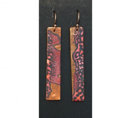 Copper Earrings - patina rectangle, Copper Earrings -  artwork by Emily Miller