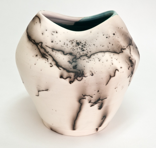 Horsehair Raku oval top vase, Ceramics -  artwork by Emily Miller