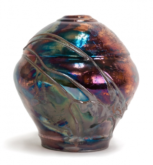 Raku copper wire vase, Ceramics -  artwork by Emily Miller