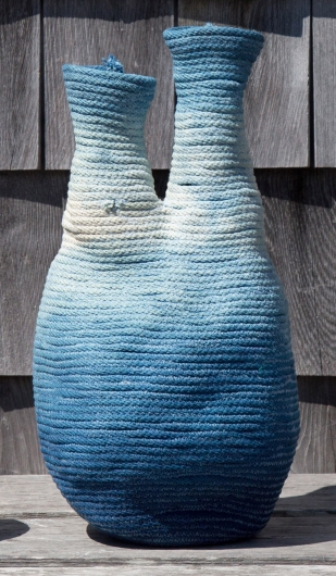 Indigo Double-Neck Basket, Ghost Net Baskets -  artwork by Emily Miller