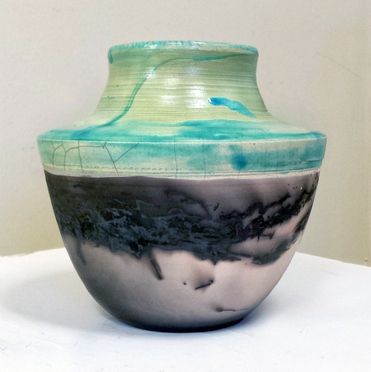 Horsehair Raku Shoulder Vase, Ceramics -  artwork by Emily Miller