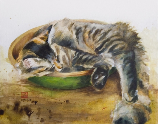 Cat In A Bowl,  -  artwork by Emily Miller