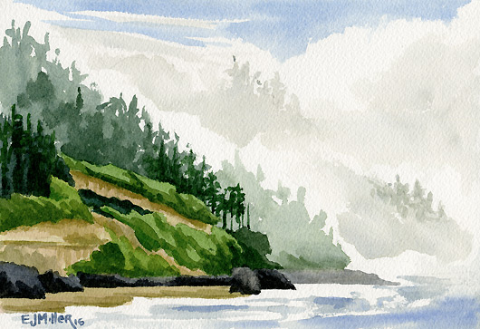 Fog at Neptune Beach North, Oregon Coast - beach, oregon coast artwork by Emily Miller