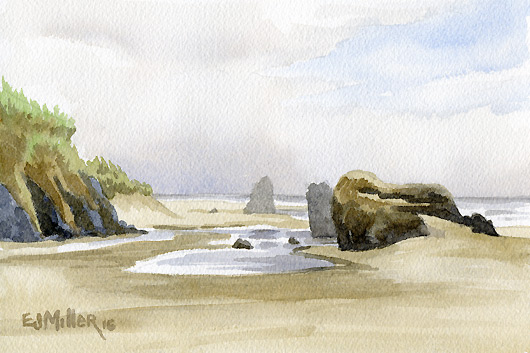 Fog at Devil's Kitchen, Oregon Coast - beach, oregon coast, bandon artwork by Emily Miller