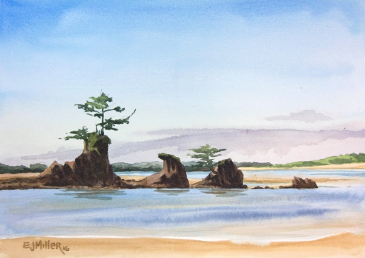 Sea Stacks at Siletz Bay, Oregon Coast - beach, oregon coast artwork by Emily Miller