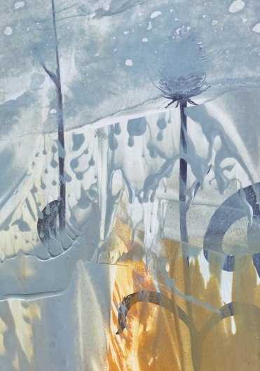  Wind Seeds II, cascadia winter - abstract art, contemporary art, painting, drawing, gray, orange, yellow artwork by Emily Miller