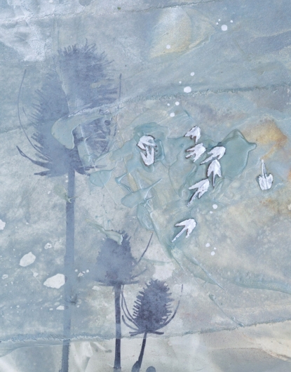  Wind Seeds II, cascadia winter - abstract art, contemporary art, painting, drawing, gray, orange, yellow artwork by Emily Miller
