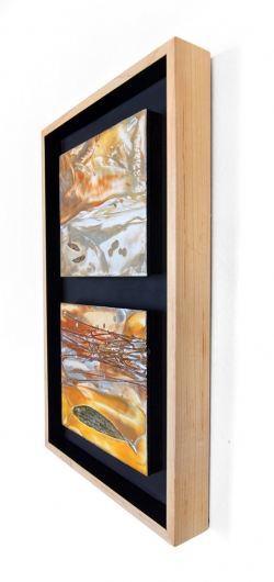  Salmon Creek, cascadia winter - abstract art, contemporary art, painting, orange, brown, yellow, fish artwork by Emily Miller