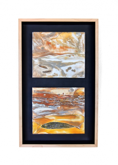 Salmon Creek, cascadia winter - abstract art, contemporary art, painting, orange, brown, yellow, fish artwork by Emily Miller