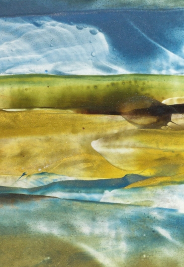Detail Clearing Storm, cascadia winter - abstract art, contemporary art, painting, blue, yellow artwork by Emily Miller