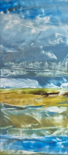  Clearing Storm, cascadia winter - abstract art, contemporary art, painting, blue, yellow artwork by Emily Miller