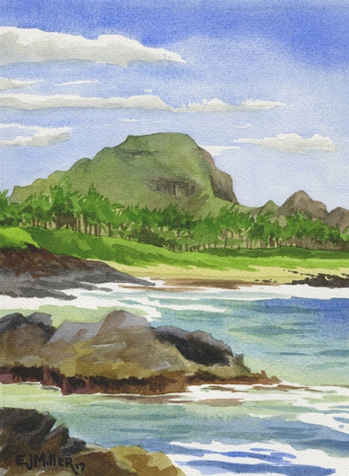 Mt. Haupu from Poipu, Makai — Kauai beaches - poipu, haupu artwork by Emily Miller