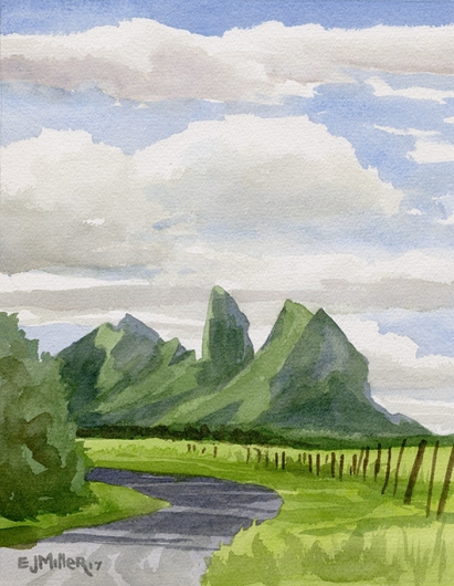 Kalalea from Kealia Road, Mauka — the mountains - kalalea, anahola artwork by Emily Miller