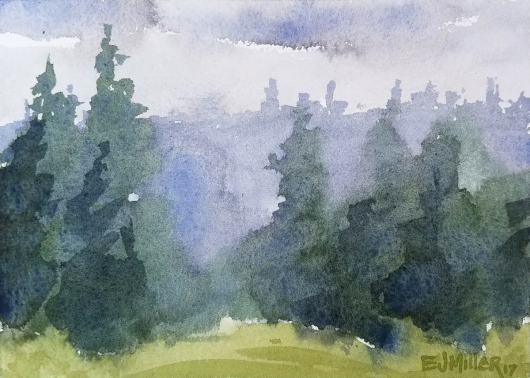 Evergreen Treeline, Countryside -  artwork by Emily Miller