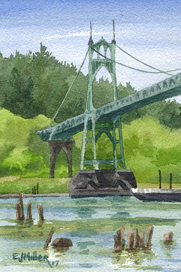 St. John's Bridge, Portland - st john's bridge, portland oregon, portland bridges artwork by Emily Miller