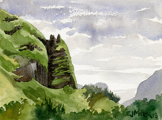 Haupu from Niumalu Kauai watercolor painting - Artist Emily Miller's Hawaii artwork of  art