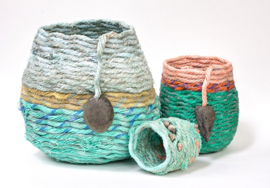 Ghost Net Baskets - fiber art sculpture