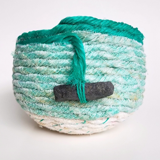 Mint Green Basket, Ghost Net Baskets -  artwork by Emily Miller