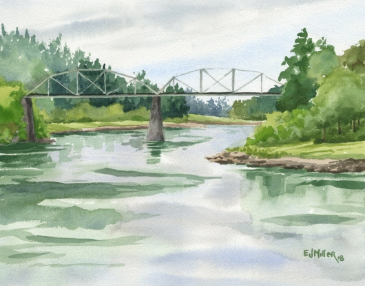 Lake Oswego Railway Bridge, Oregon, Portland -  artwork by Emily Miller