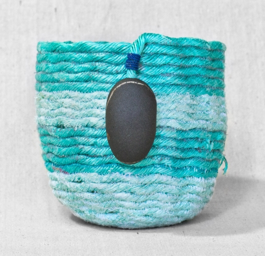 Medium Blue Stripe - Oregon Baskets, Ghost Net Baskets -  artwork by Emily Miller