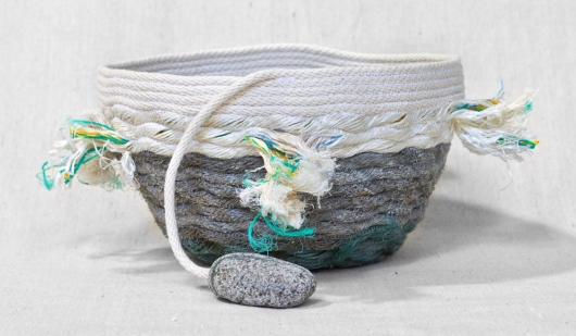 Large Tassel Lava Rock Shores - Hawaii Baskets, Ghost Net Baskets -  artwork by Emily Miller