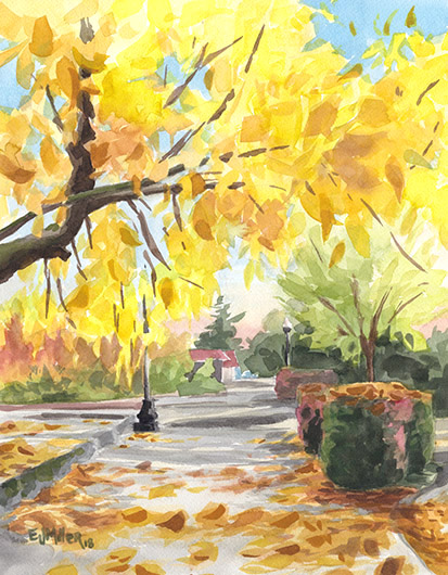 Golden Glow off Main St, Countryside -  artwork by Emily Miller