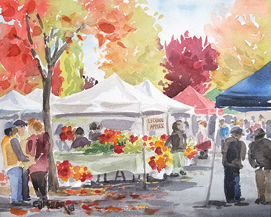 Licious Apples at Beaverton Farmers Market, Portland -  artwork by Emily Miller